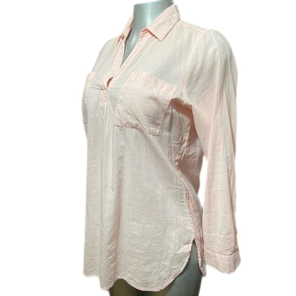 Old Navy Linen/Cotton Pop Over Shirt Top Henley V Neck Coastal Minimalist Medium